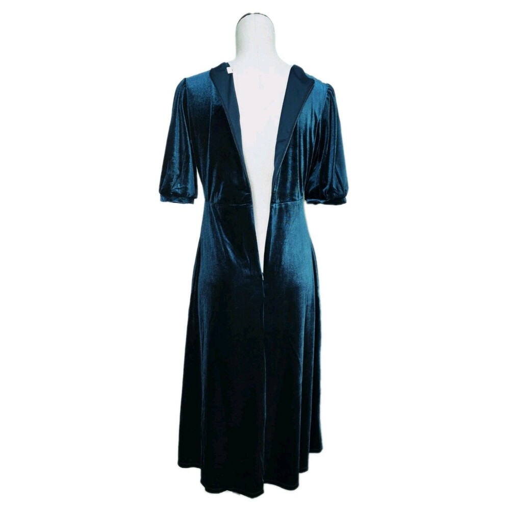 Briggs New York Women's XL Holiday Velvet Midi Dress Vneck Stretch Teal Blue - Picture 8 of 13